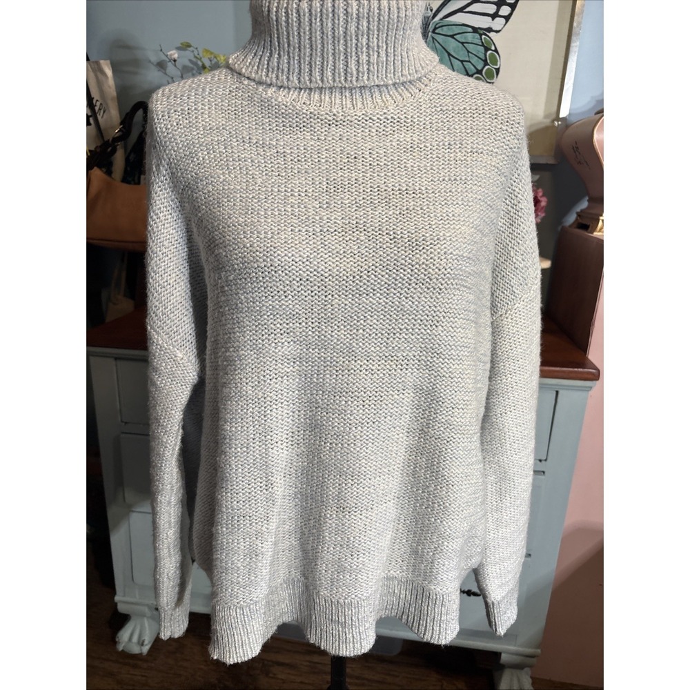 Haven Chunky Knit Turtleneck Oversized Sweater Lt. Blue Sz Large. Wool Blend